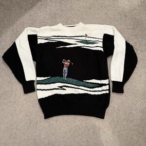 Rare Vintage Alan Stuart Sweater Mens Embroidered Golf Knit Crewneck 90s Size M